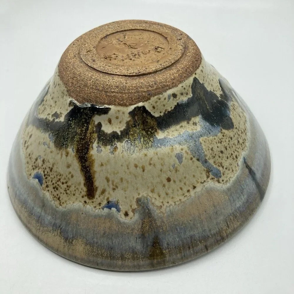 Art Pottery Handthrown Drip Glaze Bowl Blue Earth Tones 7 3/4